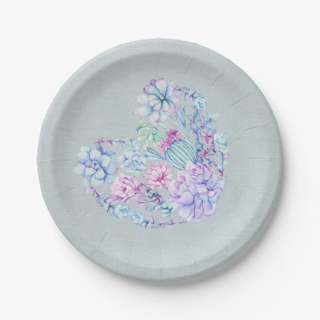 Aquarell Sukkulenten Herz Pappteller (Vorderseite)