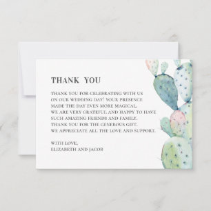 Aquarell Sukkulenten. Hochzeitskaktus. Botanisch Dankeskarte