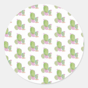 Aquarell Sukkulenten Kaktus Handgemaltes Design Runder Aufkleber