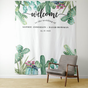 Aquarell Sukkulenten Kaktus Hochzeitskulisse Wandteppich
