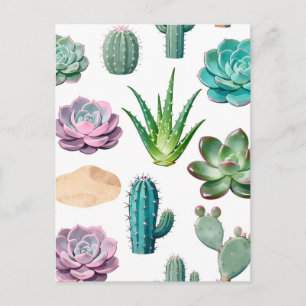 Aquarell Sukkulenten Kaktus Muster Postkarte