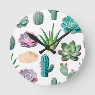 Aquarell Sukkulenten Kaktus Muster Runde Wanduhr