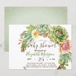 Aquarell Sukkulenten, Kaktus Punkte Baby Shower Einladung