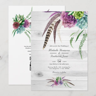 Aquarell-Sukkulenten-QR-Code-Boho-Hochzeit Einladung