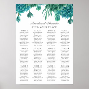 Aquarell Sukkulenten. Türkise Hochzeits-Sitzordnun Poster