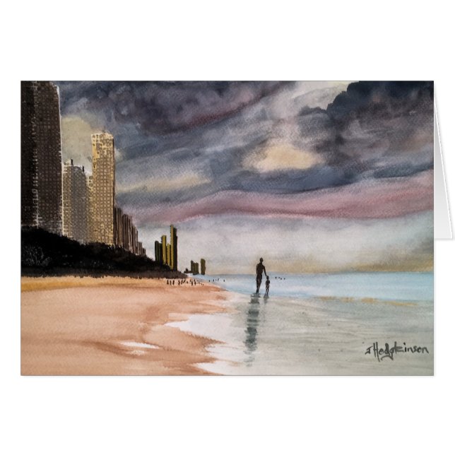 AQUARELL-   SURFER-PARADIES Queensland Australien (Vorderseite (Horizontal))