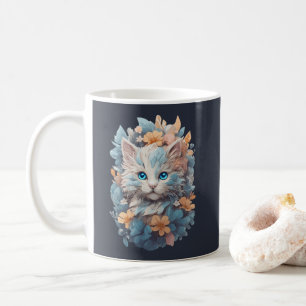 Aquarell Süße Blumene Katze Spritzer Kaffeetasse