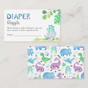 Aquarell Süße Dino-Baby-Party-Windel-Raffle Begleitkarte
