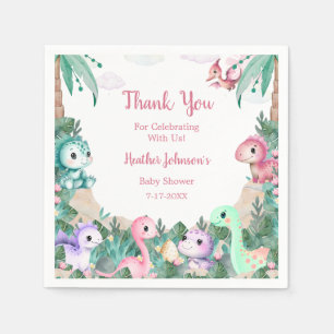 Aquarell Süße Dinosaurier Mädchen Baby Shower Serviette