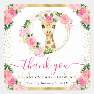 Aquarell Süße Dschungel-Giraffe Florale Babyparty Quadratischer Aufkleber