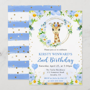 Aquarell Süße Dschungel-Giraffe Kindergeburtstag Einladung