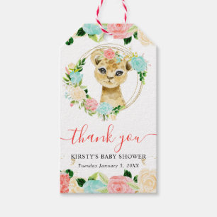Aquarell Süße Dschungel Löwe Floral Baby Shower Geschenkanhänger