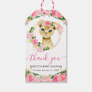 Aquarell Süße Dschungel Löwe Floral Baby Shower Geschenkanhänger
