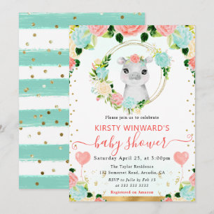 Aquarell Süße Dschungel Nilpferd Babyparty Einladung