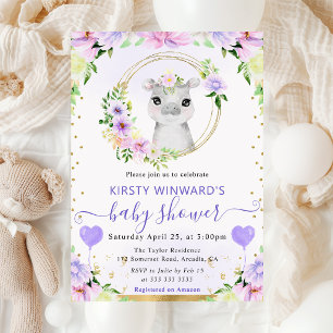 Aquarell Süße Dschungel Nilpferd Babyparty Einladung