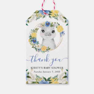 Aquarell Süße Dschungel Nilpferd Floral Babyparty Geschenkanhänger