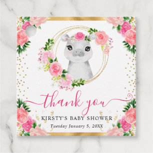 Aquarell Süße Dschungel Nilpferd Florale Babyparty Geschenkanhänger