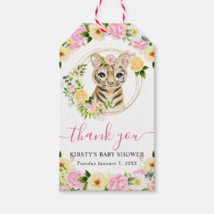 Aquarell Süße Dschungel-Tiger-Blumen-Baby-Party Geschenkanhänger