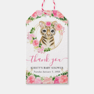 Aquarell Süße Dschungel Tiger Floral Baby Shower Geschenkanhänger
