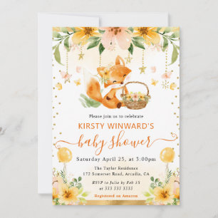 Aquarell Süße Florale Baby Fuchs Baby Shower Einladung