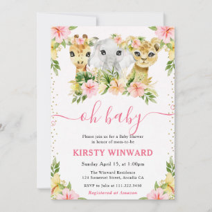 Aquarell Süße Florale Dschungeltiere Baby Shower Einladung