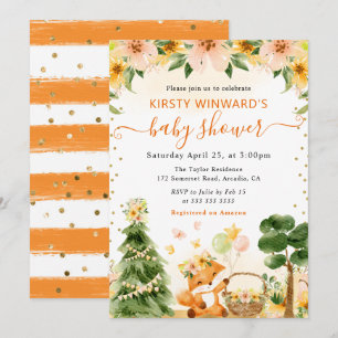Aquarell Süße Florale Fuchs Baby Shower Einladung
