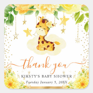 Aquarell Süße Florale Giraffe Baby Shower Quadratischer Aufkleber