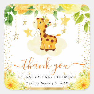 Aquarell Süße Florale Giraffe Baby Shower Quadratischer Aufkleber