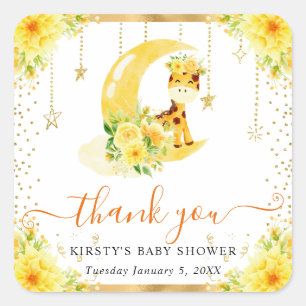 Aquarell Süße Florale Giraffe Baby Shower Quadratischer Aufkleber