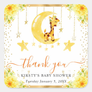 Aquarell Süße Florale Giraffe Baby Shower Quadratischer Aufkleber