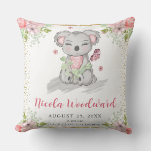 Aquarell Süße Florale Koala Baby Geburtsstatistik Kissen