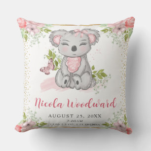 Aquarell Süße Florale Koala Baby Geburtsstatistik Kissen