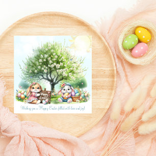 Aquarell Süße Osterhasen und Schmetterlinge Feiertagskarte