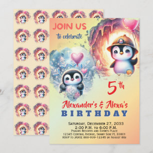 Aquarell Süße Party-Tiere Pinguin Aquarell Einladung