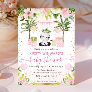 Aquarell Süße Rosa Dschungel Zebra Babyparty Einladung