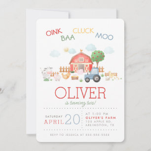 Aquarell Süße Rote Scheunenfarm-Tier Einladung