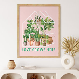 Aquarell Süße Tropische Zimmerpflanze auf Rosa Poster