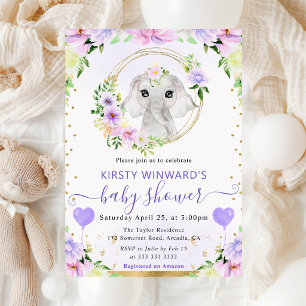 Aquarell Süßer Dschungel Elefant Baby Shower Einladung
