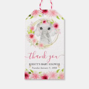 Aquarell Süßer Dschungel Elefant Floral Baby Showe Geschenkanhänger