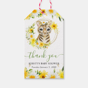 Aquarell Süßer Dschungel Tiger Blumen Baby Shower Geschenkanhänger