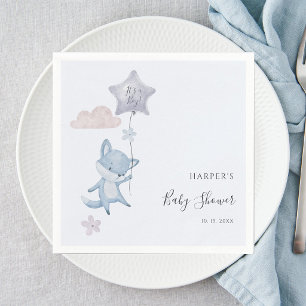 Aquarell Süßer Fuchs Fliegender Ballon Junge Baby Serviette