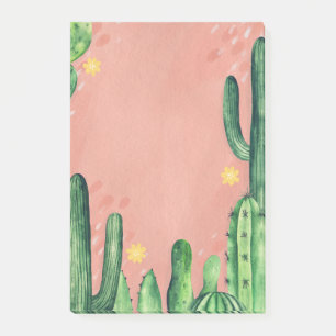 Aquarell süßer grüner rosa Kaktus. Sukkulenten Post-it Klebezettel