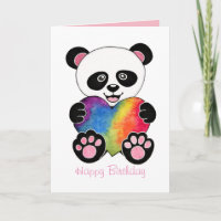 Aquarell Süßer Panda Mit Regenbogenherz