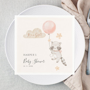 Aquarell Süßer Waschbär Fliegender Ballon Baby Sho Serviette