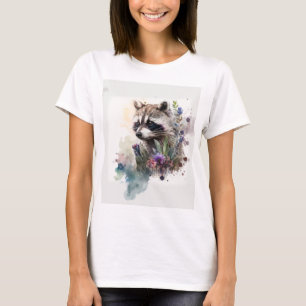 Aquarell Süßer Waschbär Frühlingsblumen T-Shirt