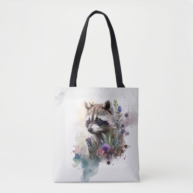 Aquarell Süßer Waschbär Frühlingsblumen Tasche (Vorderseite)