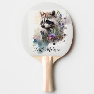 Aquarell Süßer Waschbär Frühlingsblumen         Tischtennis Schläger
