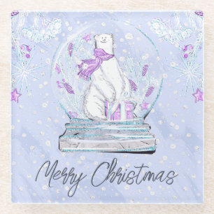 Aquarell Süßer Winter Eisbär Schneekugel Glasuntersetzer