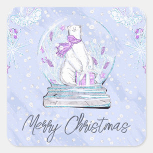 Aquarell Süßer Winter Eisbär Schneekugel Quadratischer Aufkleber