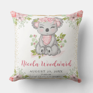 Aquarell Süßes Florales Koala Baby Geburtsstatisti Kissen